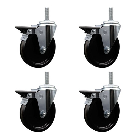 Service Caster 5 Inch Phenolic Wheel Swivel 58 Inch Threaded Stem Caster Set with Brake SCC SCC-TS20S514-PHR-PLB-58212-4